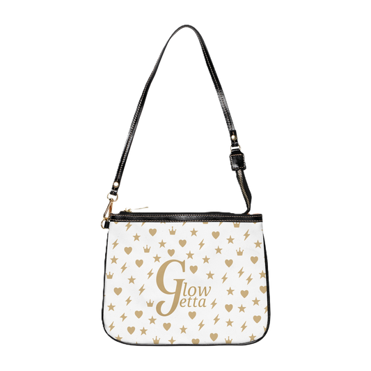 Glow Getta Luxe Mini Tote – White & Gold Shoulder Bag for Bold Moves & Brunch Dates