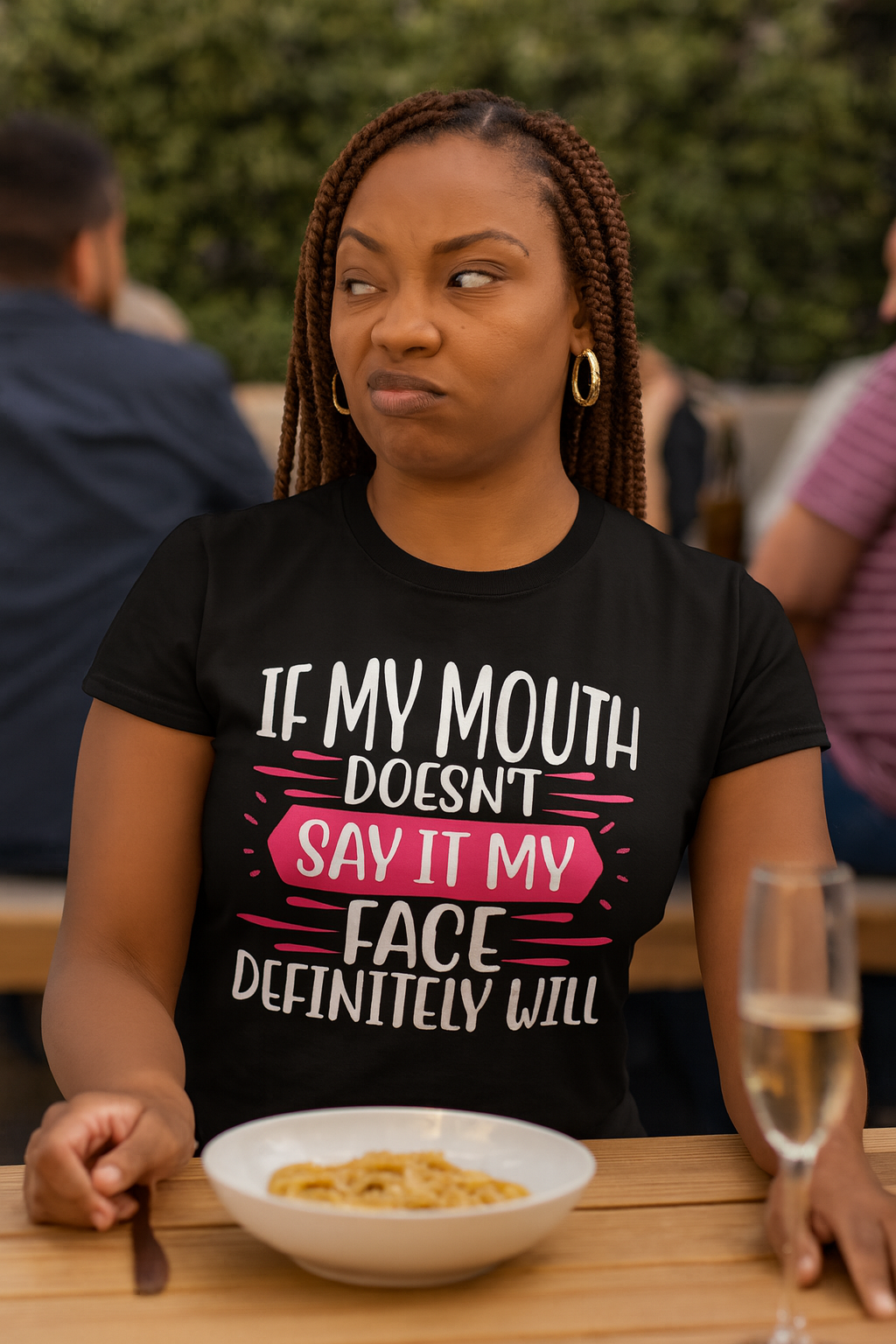 If My Face Could Talk – Bold Women’s Graphic Tee in Black, White, or Silver