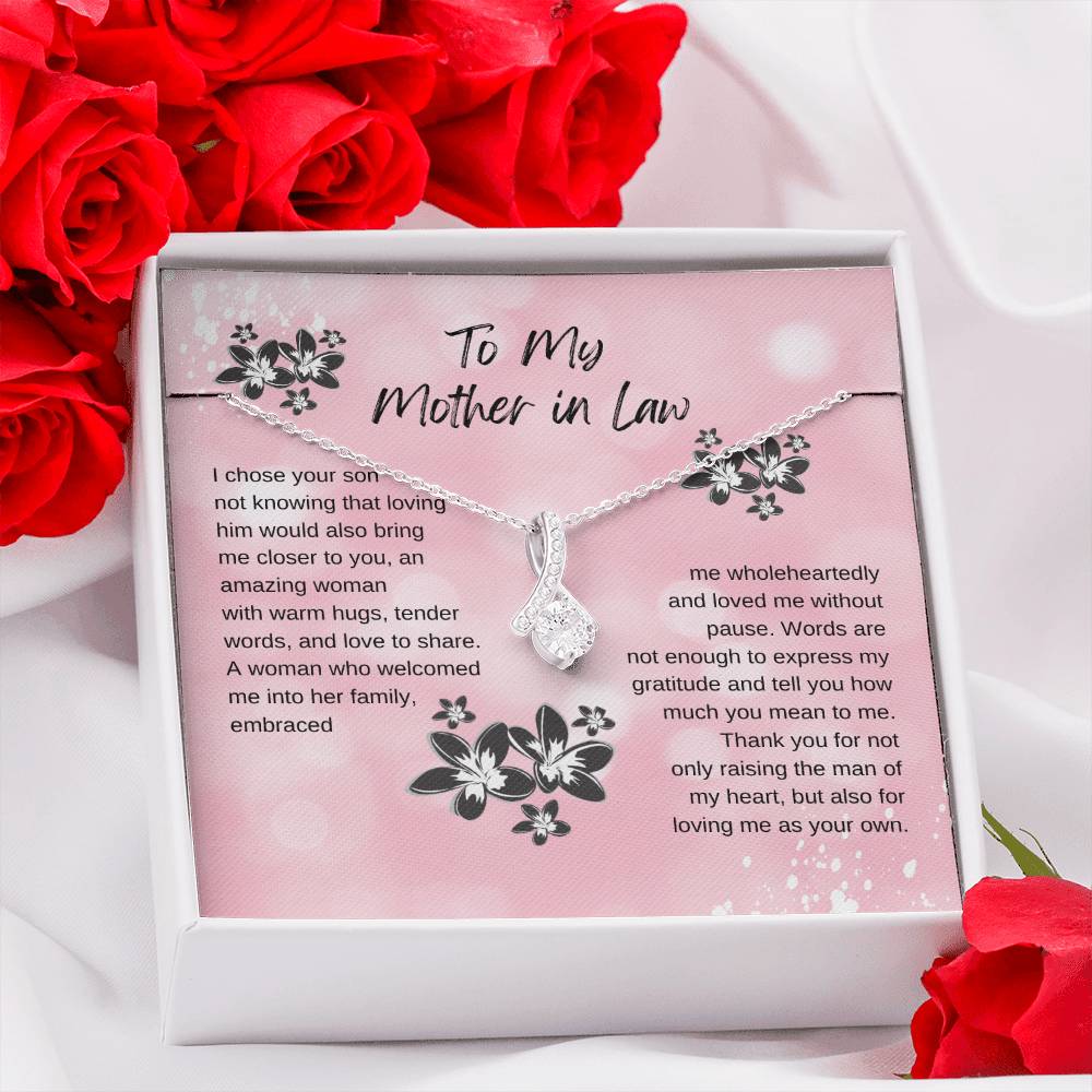 Elegant Ribbon Shaped Pendant for Mother-in-Law - Perfect Gift with Blessing Card & Box for Birthday, Valentine's, Mother's Day, Christmas