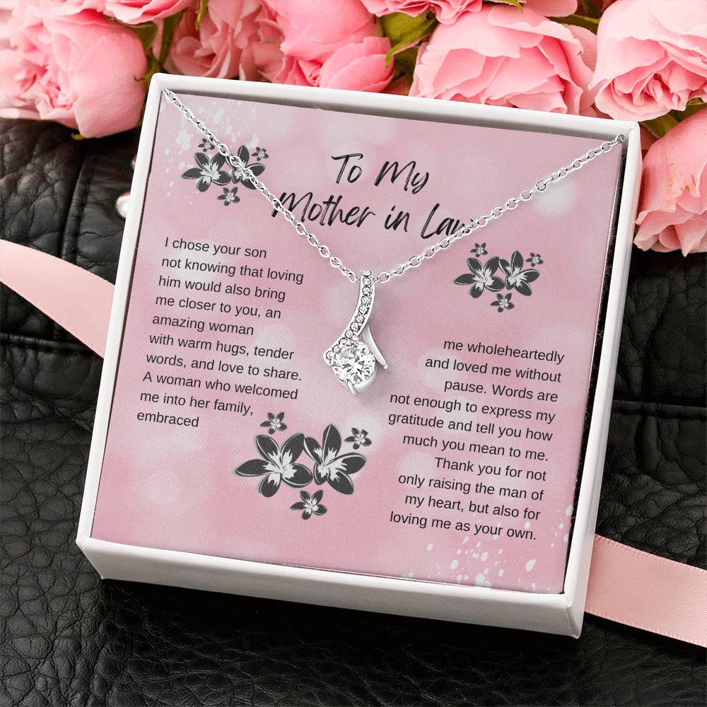 Elegant Ribbon Shaped Pendant for Mother-in-Law - Perfect Gift with Blessing Card & Box for Birthday, Valentine's, Mother's Day, Christmas